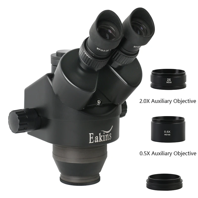 3.5X 7X 45X 90X Simul-Focal Trinocular Stereo Microscope Head Continuous Zoom 0.5X 2X Auxiliary Barlow Lens Microscopio