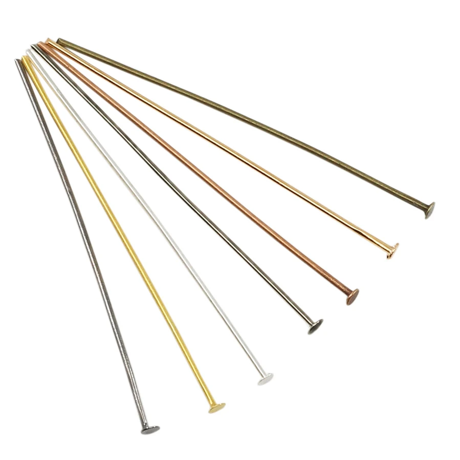 100-200Pcs/Pack 15-70mm Gold Copper Rhodium Metal Flat Head Pin Headpins For DIY Jewelry Making Findings Supplies Accessories