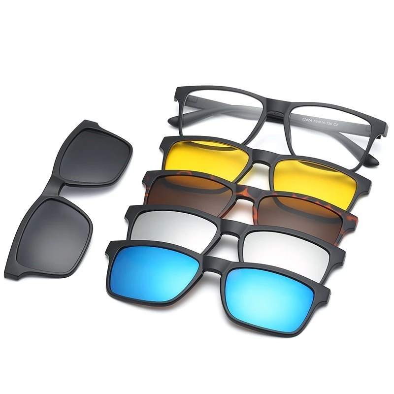6 In 1 Custom Men Women Polarized Optical Magnetic Sunglasses Clip Magnet Clip on Sunglasses Polaroid Clip on Sun Glasses Frame