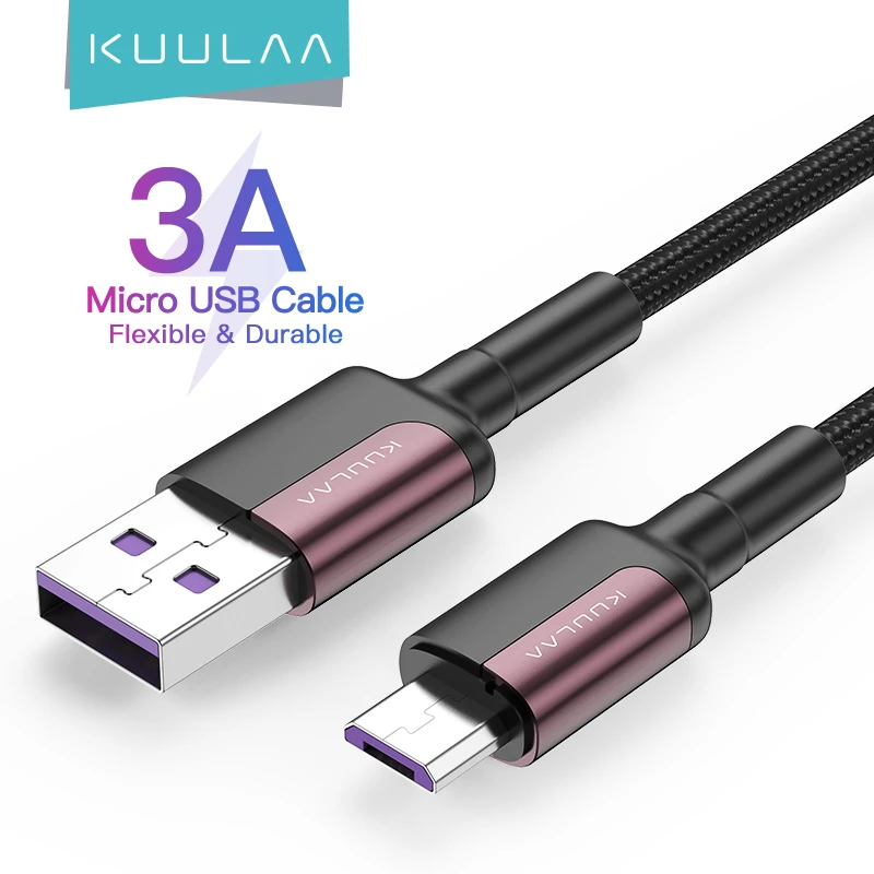 KUULAA Micro USB Cable 3A Nylon Fast Charge USB Data Cable for Samsung Xiaomi LG Tablet Android Mobile Phone USB Charging Cord