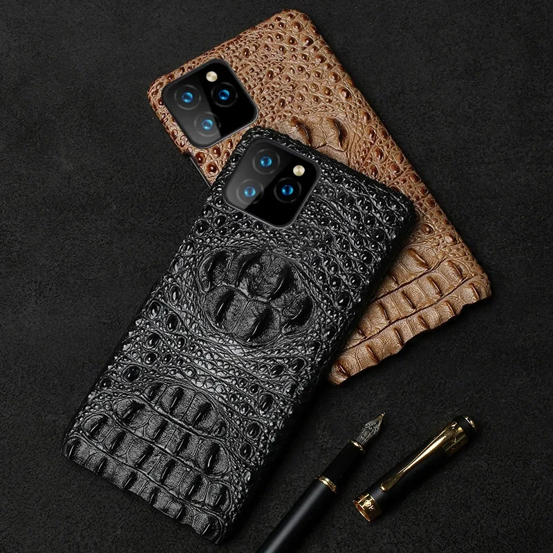 Genuine Leather Phone Case for iPhone 13 12 Mini 11 Pro Max X XR XS 6s 7 8 Plus Crocodile Texture Shockproof Hard Protect Cover