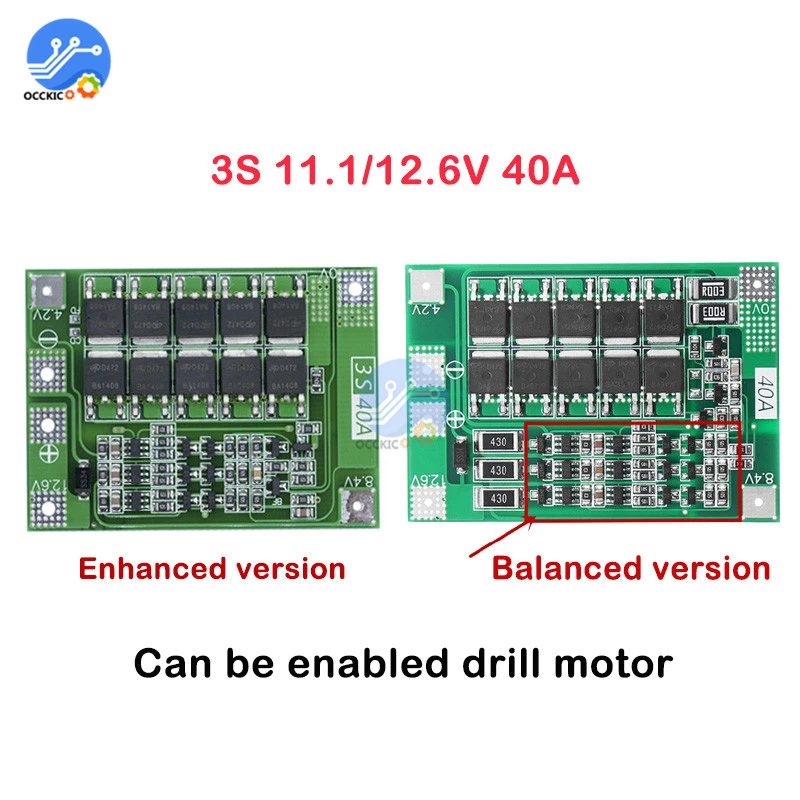 3S 40A BMS Lithium Battery Protection Board Enhanced Balance version 18650 Li-ion battery charger Circuit board 11.1V 12.6V