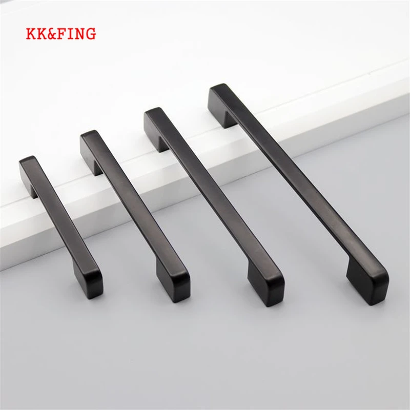 KK&FING American Style Black Aluminum Cabinet Handles and Knobs Simple Kitchen Drawer Pulls Furniture Handle Door Hardware