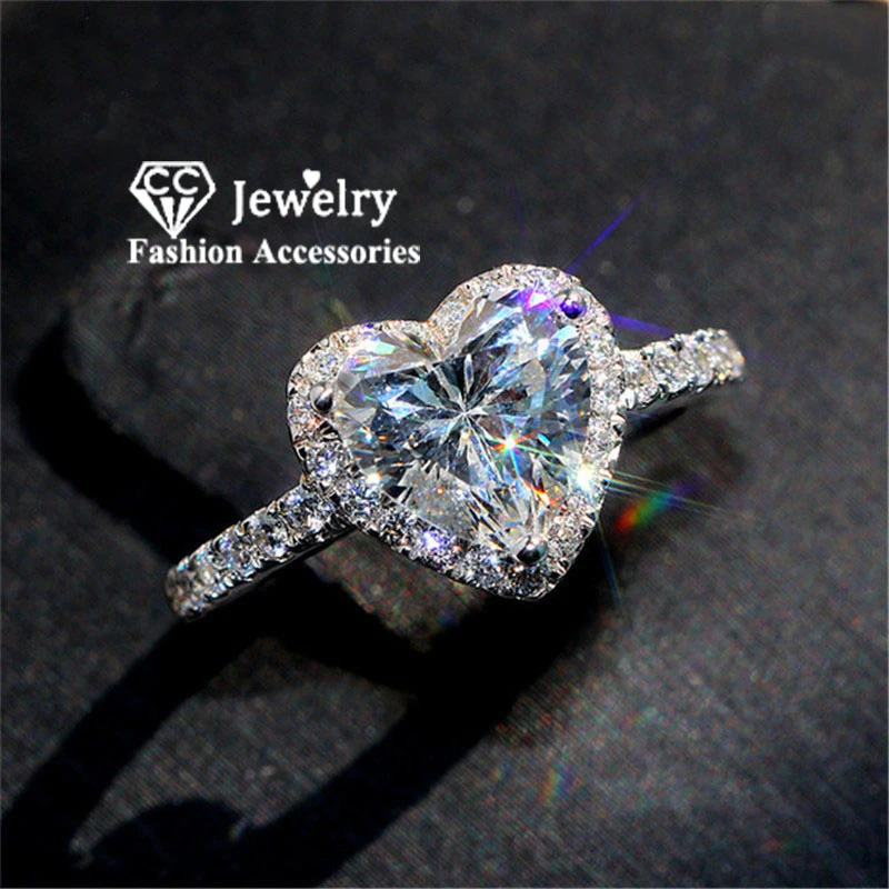 CC Heart Rings for Women S925 Silver Wedding Engagement Bridal Jewelry Cubic Zirconia Stone Elegant Ring Accessories CC829