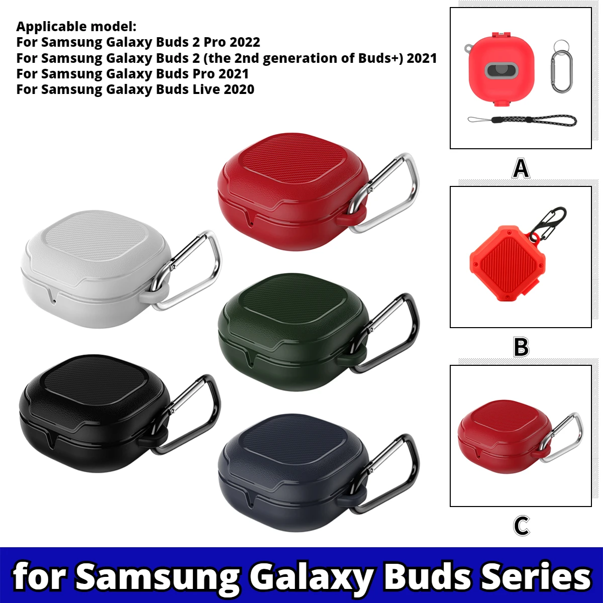 Earphone Protective Case Cover For Samsung Galaxy Buds Pro Buds Live Buds 2 TPU Sweat Proof Carrying Case with Carabiner