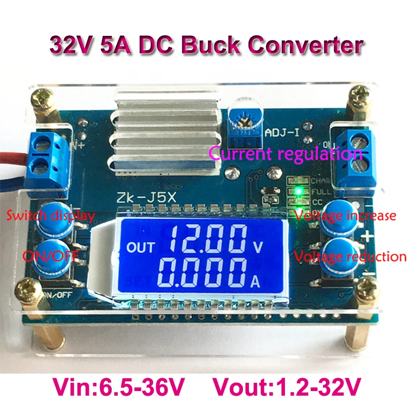 32V 5A DC DC Buck Converter CC CV Variable DC Power Supply Module 1.2-32V Adjustable Voltage Regulator Voltmeter Step-Down