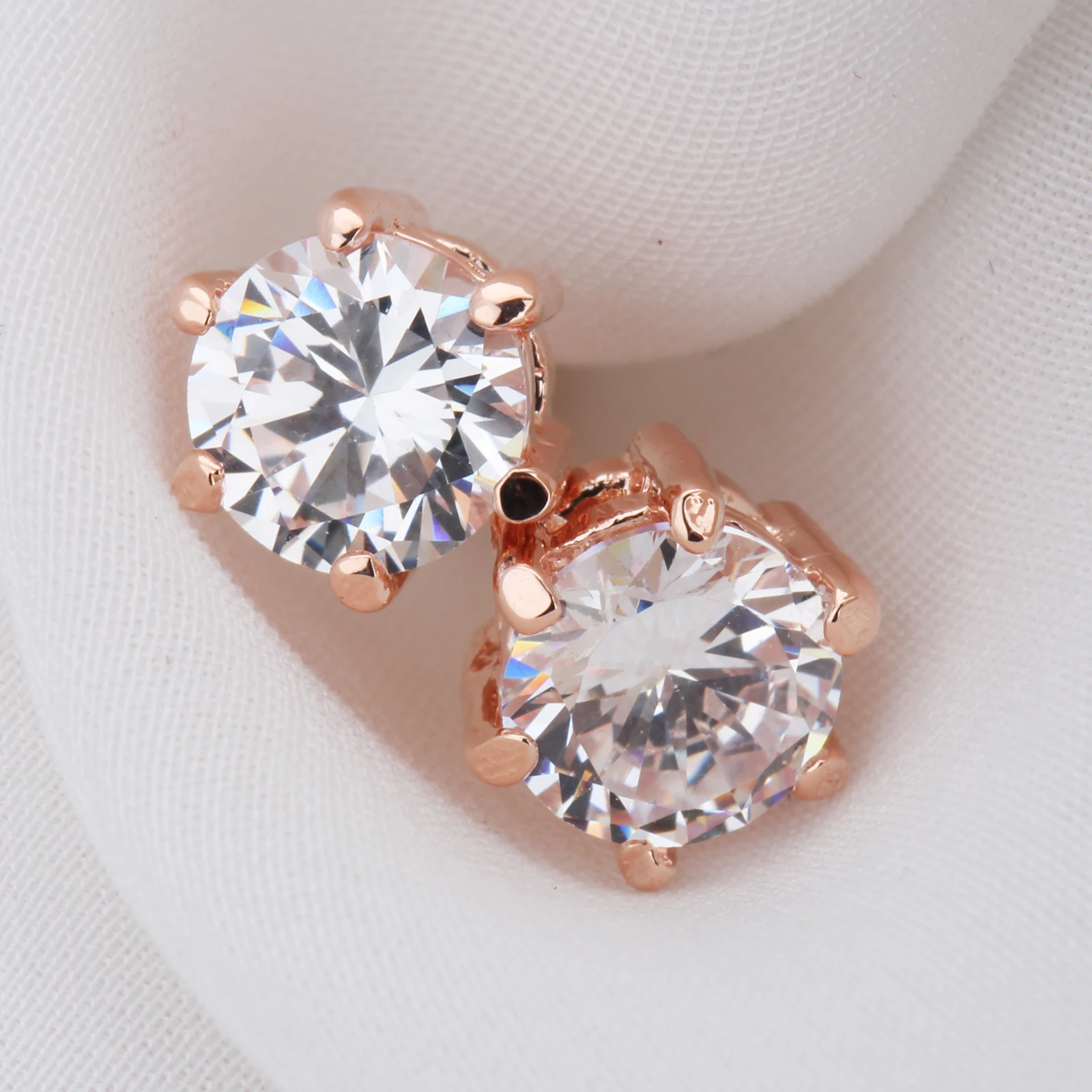 Classic CZ Crystal Rose Gold Color Stud Earrings For Women Engagement Wedding Jewelry For Women E036 E035