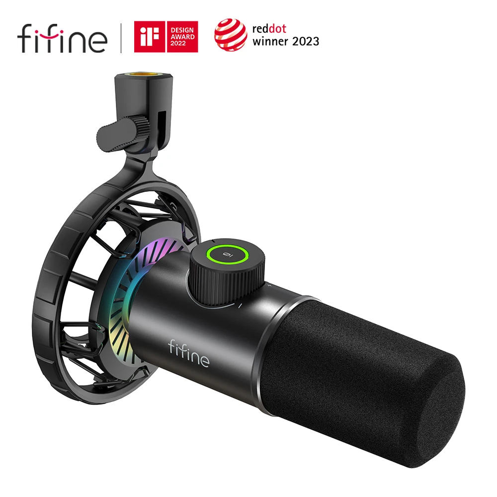 FIFINE Dynamic Microphone for windows&laptop,USB Mic for Gaming YouTube with Tap-to-Mute Button/RGB Light/Headphone Jack -K658