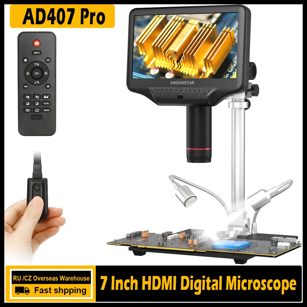 Andonstar AD407 High-Definition Digital Biological Microscope Camera 270X 1080P for Soldering with 7 Inch 3D Screen and Bracket