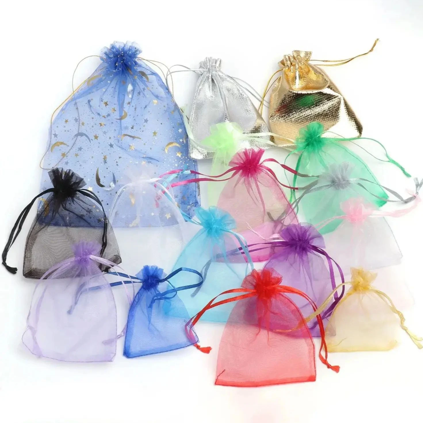 50pcs 7x9 9x12 10x15 Organza Bags Jewelry Packaging Bags Gift Engagement Wedding Party Decoration Drawstring Packaging Pouches