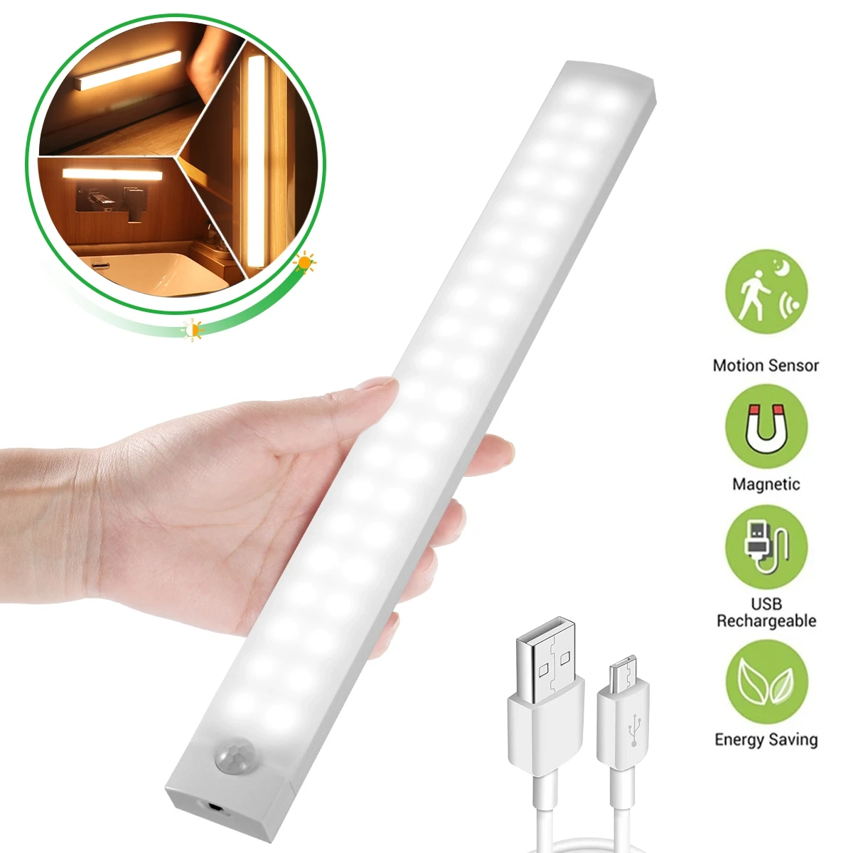 20 30 40 50cm Wireless LED Night Light Motion Sensor Light Closet Night Lamp For Kitchen Bedroom Cabinet Staircase Backlight
