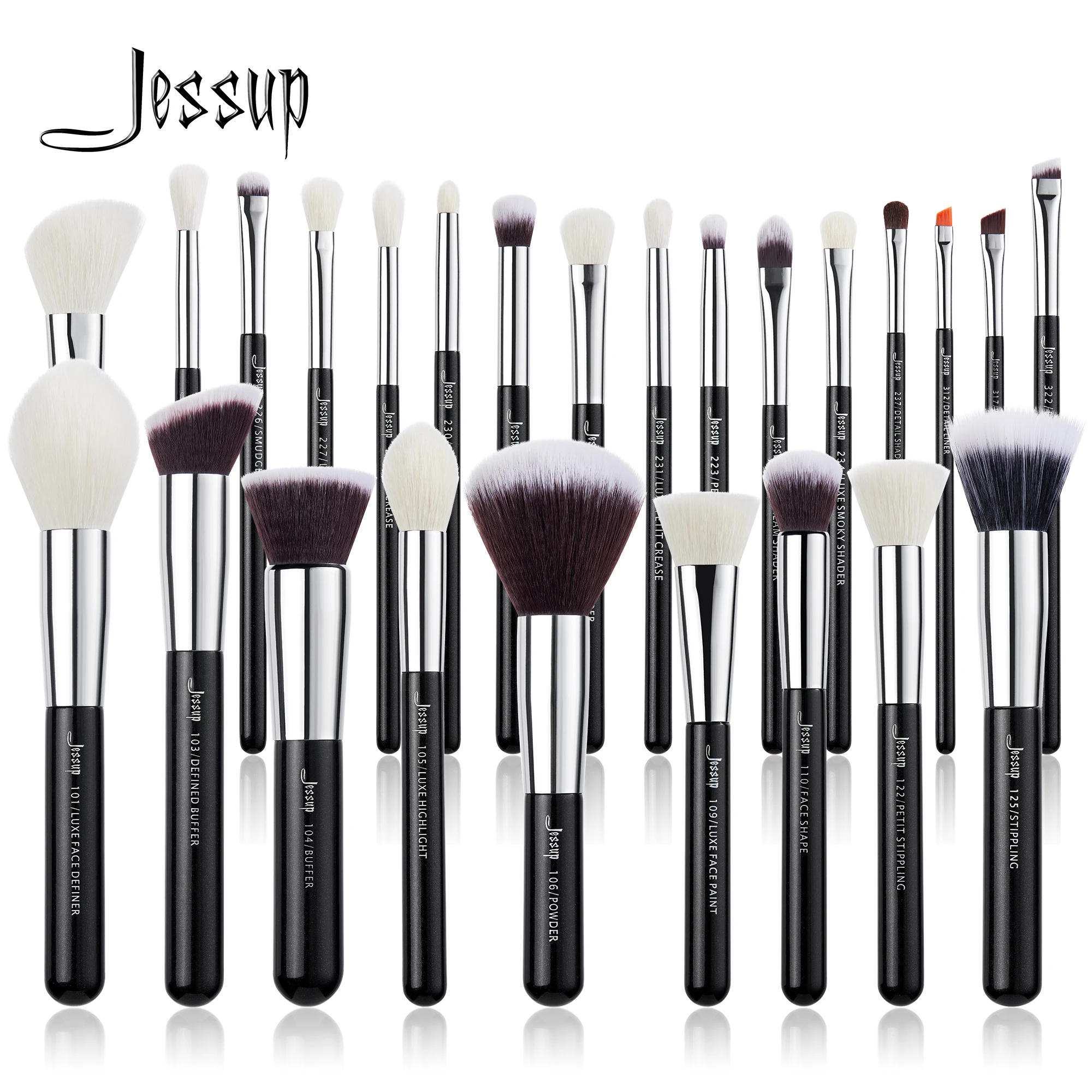 Jessup Makeup brushes set Black/Silver Professional with Natural Hair Foundation Powder Eyeshadow Make up Brush Blush 6pcs-25pcs