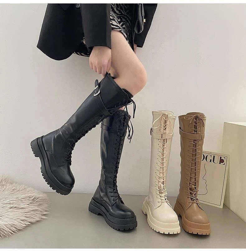 2021 Summer New Knight Boots Net Retro College British Style Thick Bottom Thick Heel Motorcycle Boots Fashion