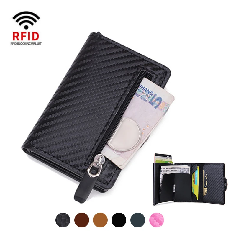 Carbon Fiber Rfid Card Holder Men Wallets Money Bag Male Vintage Black Male Purse 2021 Small Leather Mini Slim Wallets Walets