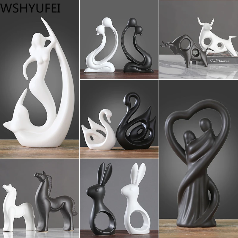 Nordic modern creative black and white ceramic crafts ornaments study office desk small decoration home decorations WSHYUFEI