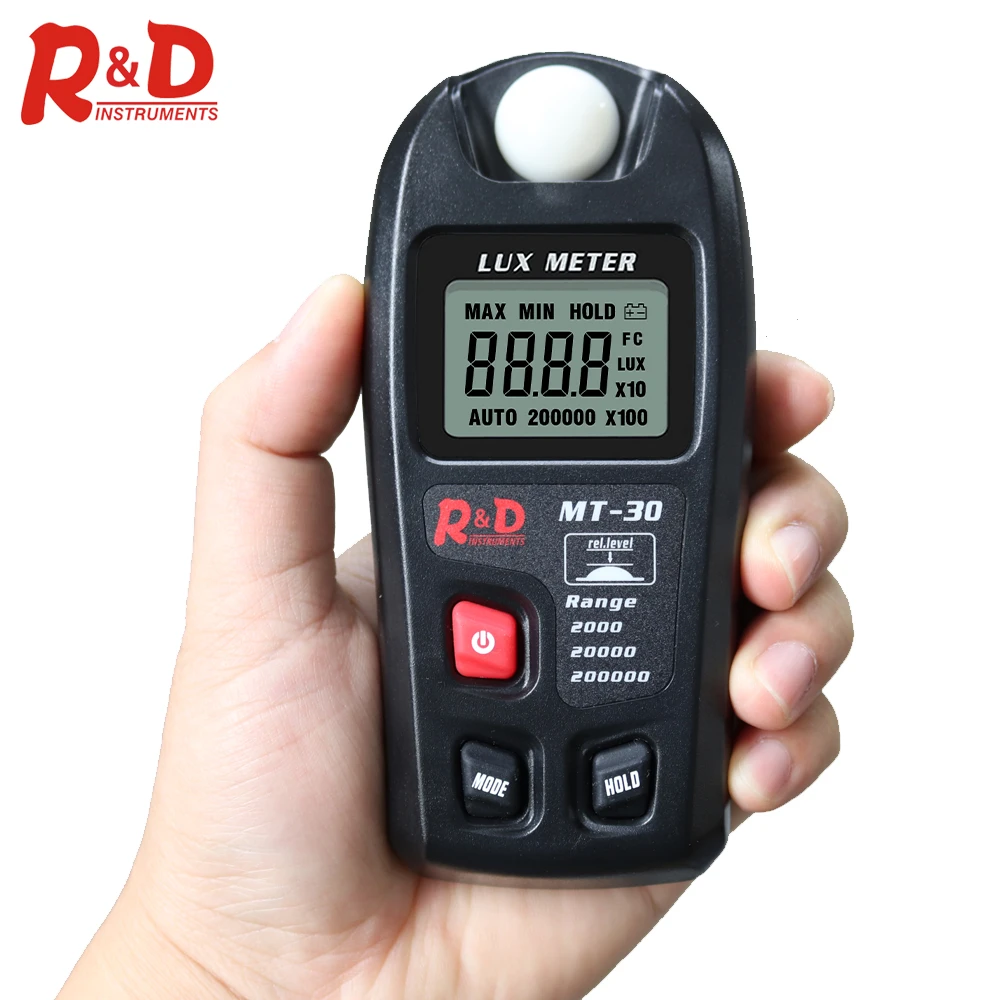 NEW R&D MT30 Lux Meter 0~200,000lux Light Meter Illuminometer Lux/fc Photometer Tester Enviromental Testing Black Luxmeter