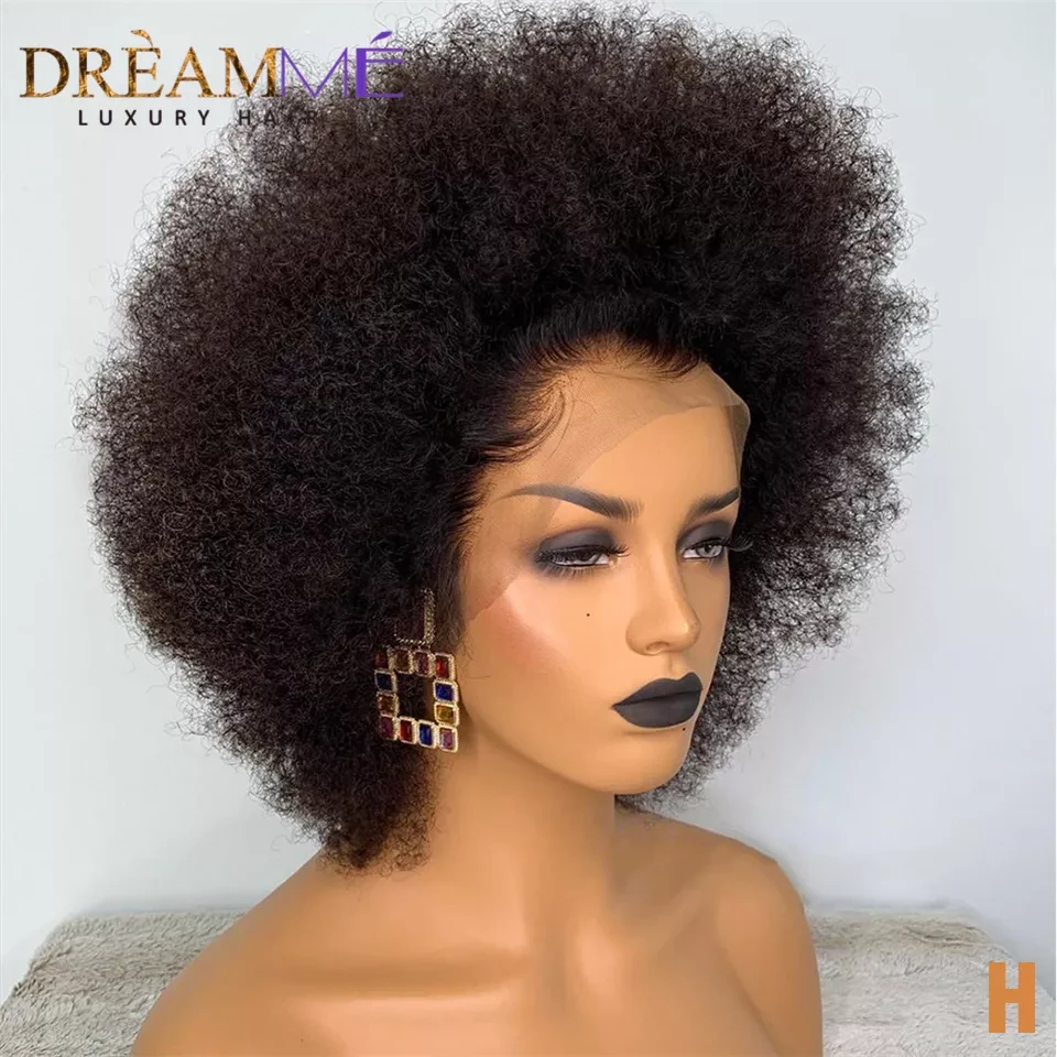 Short Mongolian Afro Kinky Curly Wig Pre Plucked 13X2 Lace Frontal Human Hair Wigs For Women Black Remy Lace Wig 180% Density