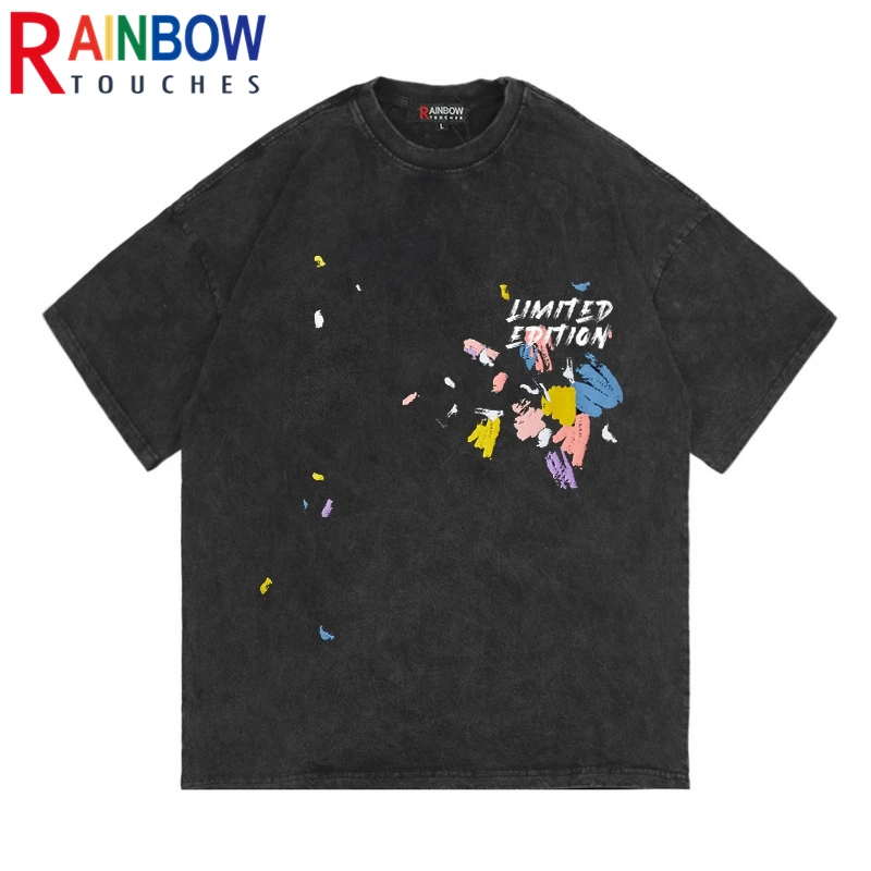 Rainbowtouches 2021 Half-Sleeve T-Shirt Unisex High Street Vintage Graffiti Loose Casual T-shirts Street Fashion Hip Hop