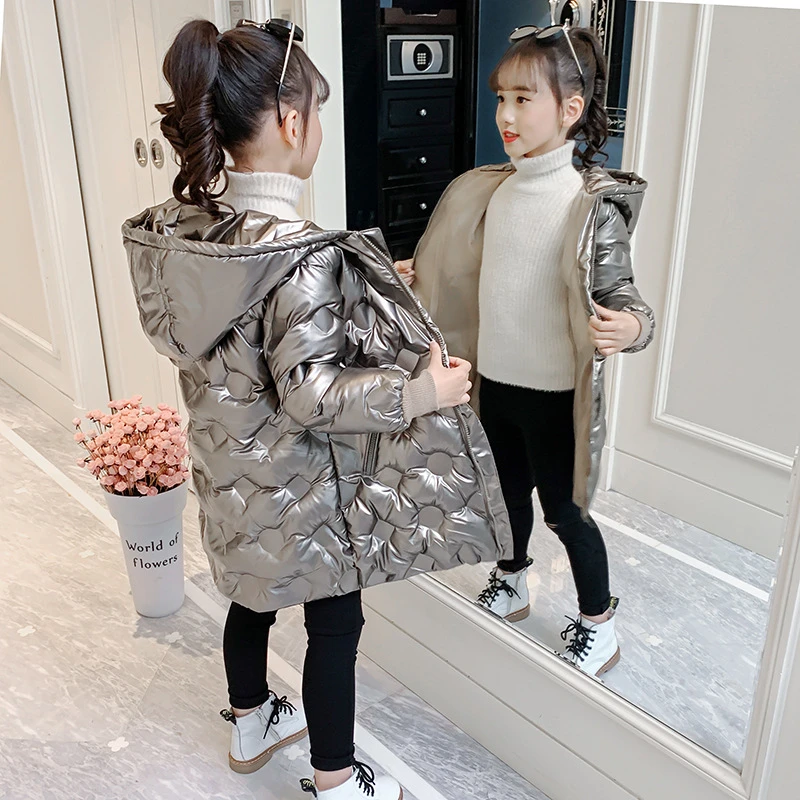 Girls Jacket 2021 Winter Kids Dot Printing Zipper Down Jacket Baby Thick Warm Hooded Coat Children Fashion Casual Long Jackets