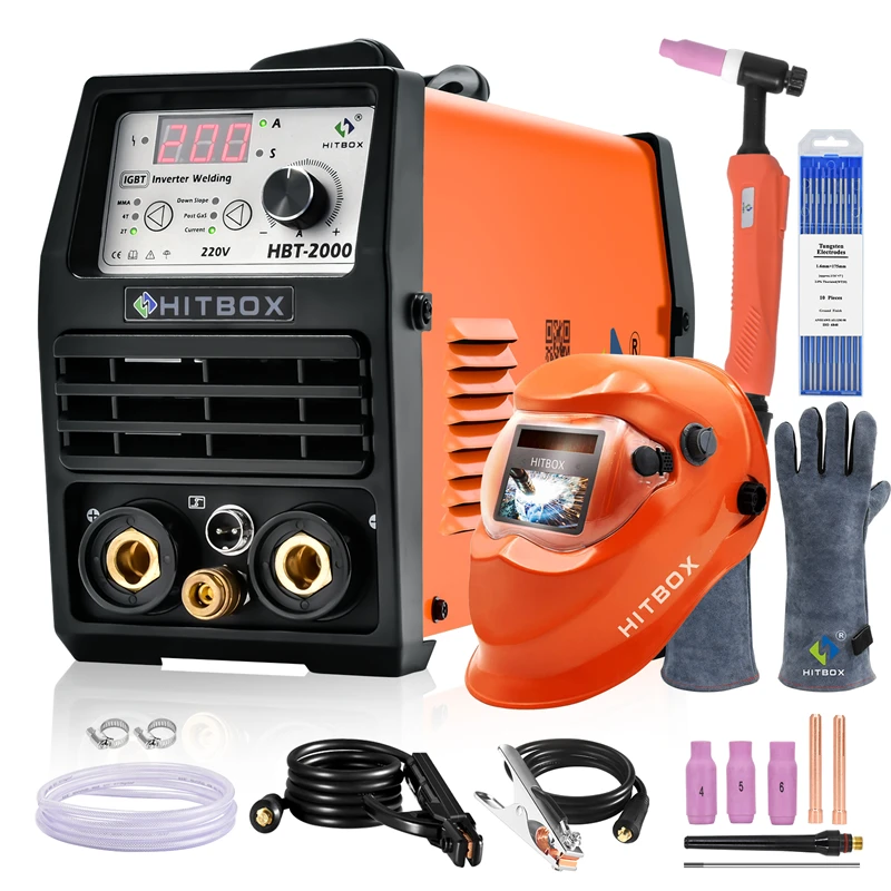 HITBOX Tig Welder TIG200P Pulse TIG ARC Functional Tig Digital Control Torch Gun Pulse Tig Stainless Steel Iron Welder