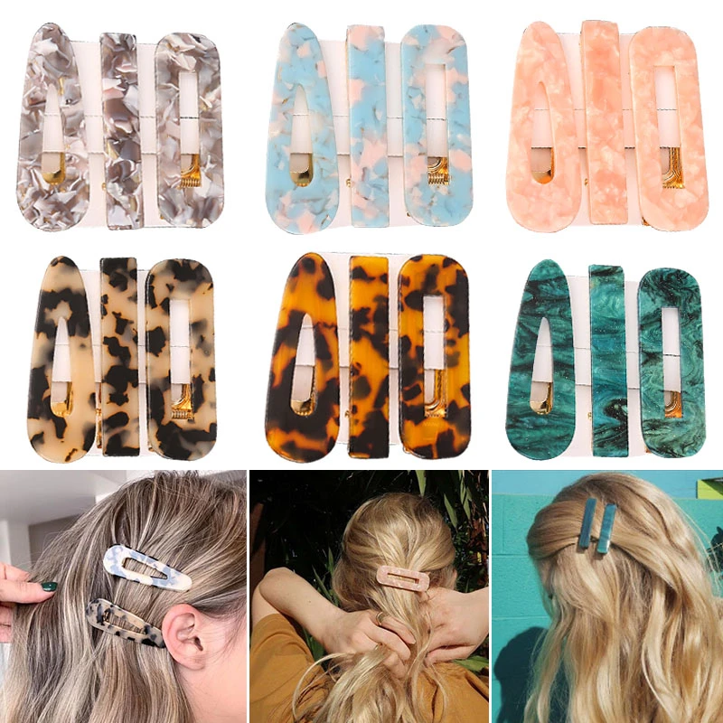 1/2/3 PCS Women Fashion Leopard Acetate Geometric Hair Clips Vintage Hairpins Barrettes Hair Accessories All Match Hair Clips