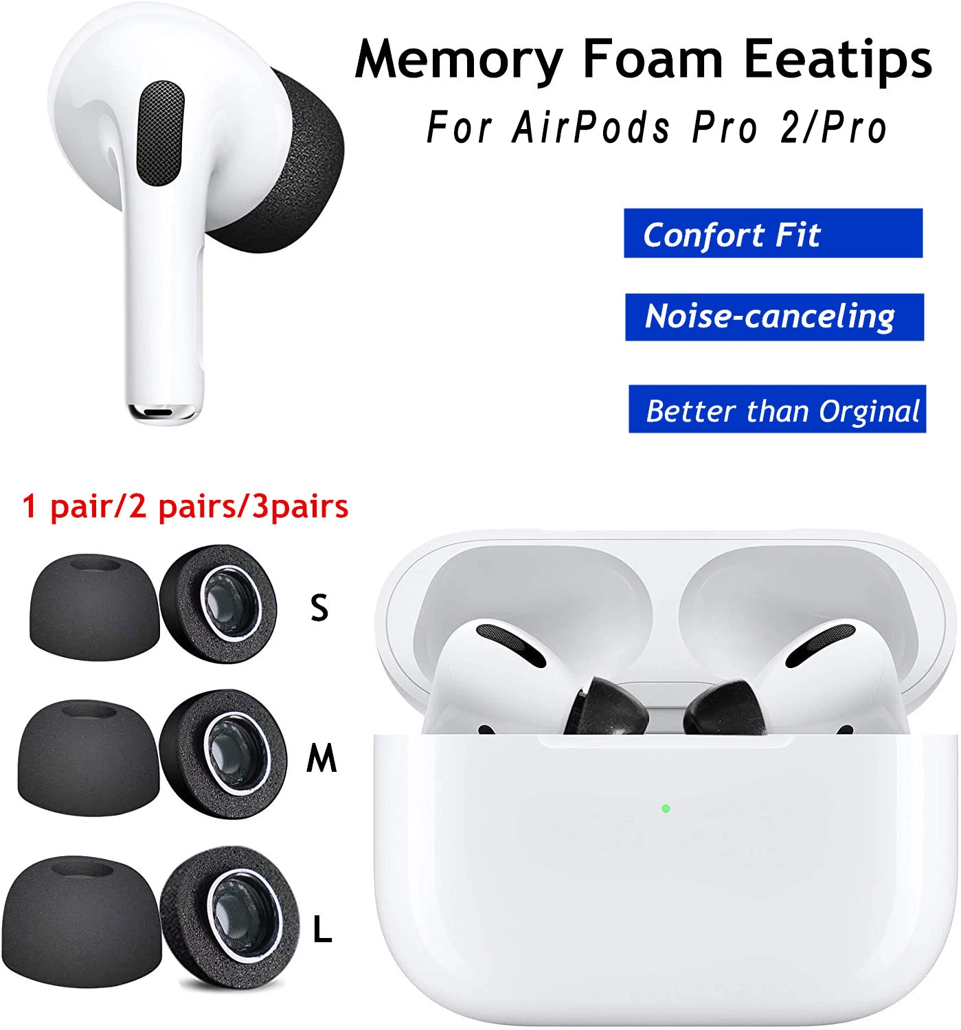 Memory Foam Tips for Apple Airpods Pro earbuds replacement eartips earcap for pro ear cushion ear pads Medium large accessories