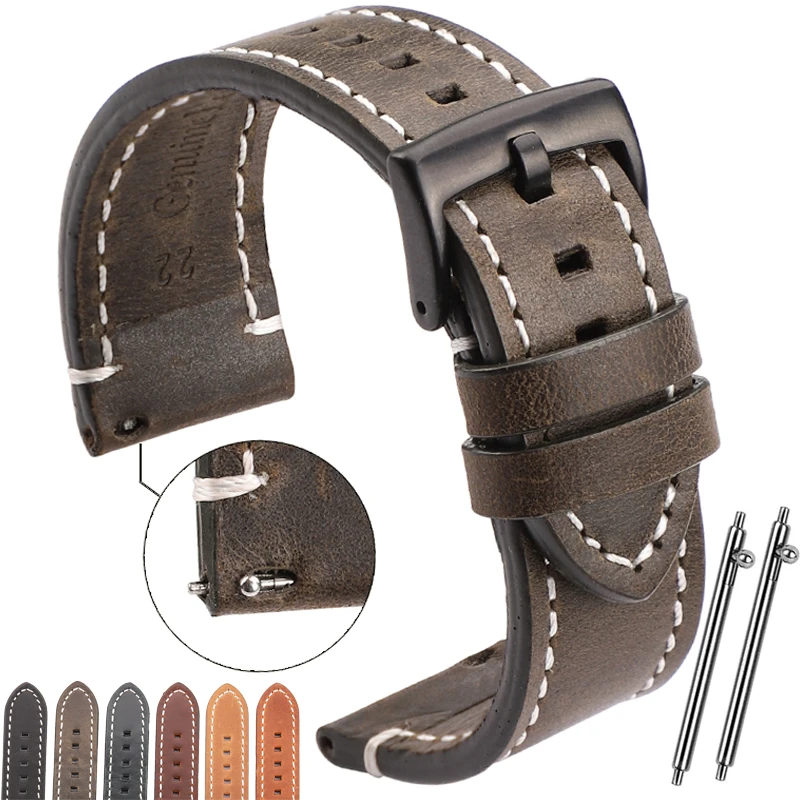 Vintage Genuine Leather Watchbands 7 Colors Belt 18mm 20mm 22mm 24mm Women Men Cowhide Watch Band Strap Accessories