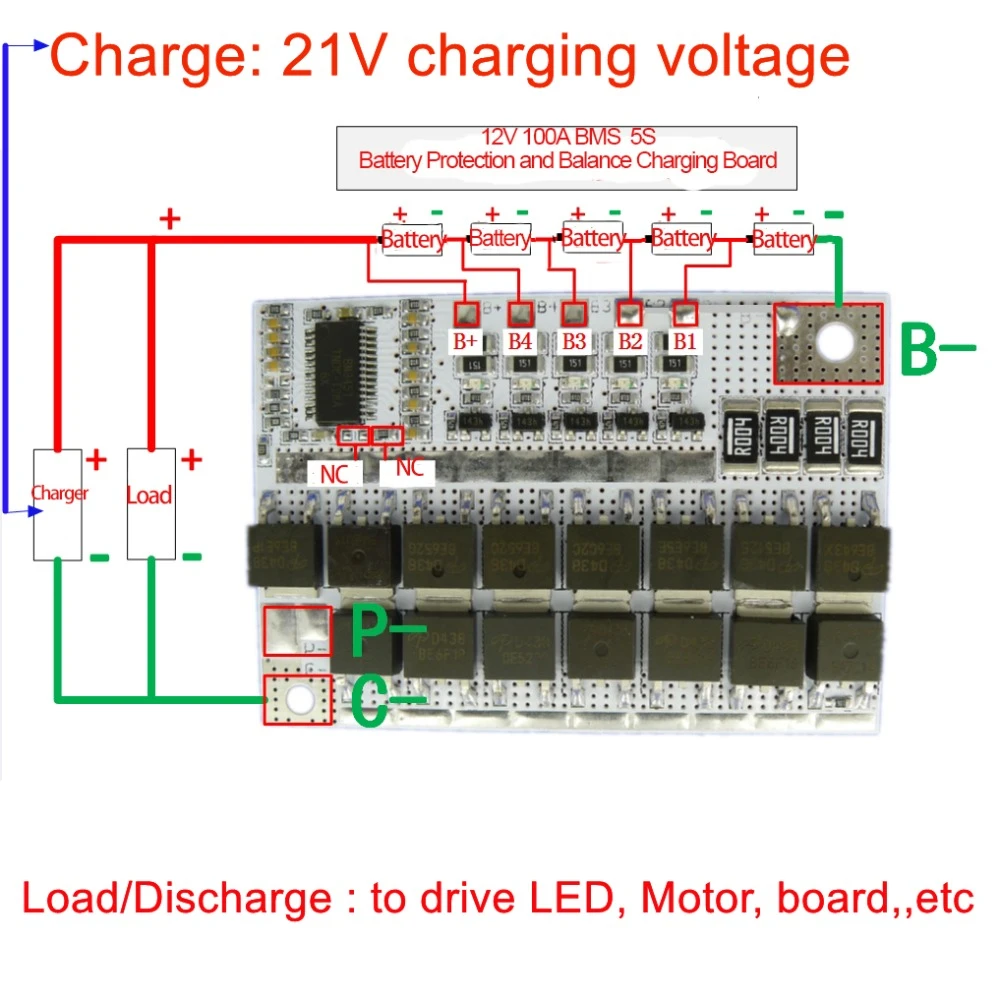 21V 100A BMS 5S 18650 Li-ion Battery Protection Circuit Board Charger Balancer 5S BMS PCM 18650 Lipo Li-POLYMER Balance Charging