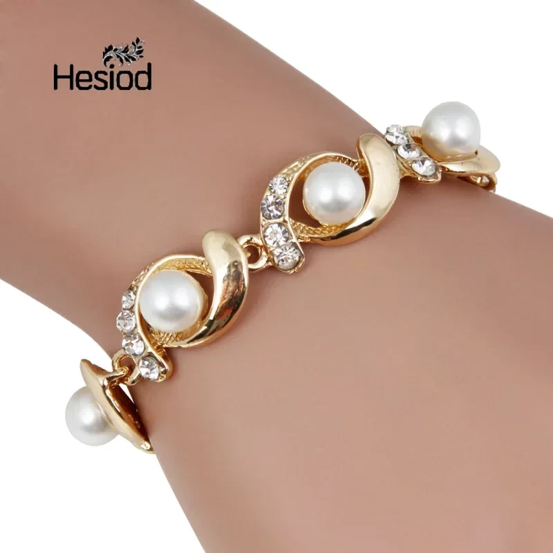 Hesiod Brand New Imitation Pearl Bracelet Women Fashion Trendy Gold Silver Color Chain Crystal Bracelet Alloy Adjustable