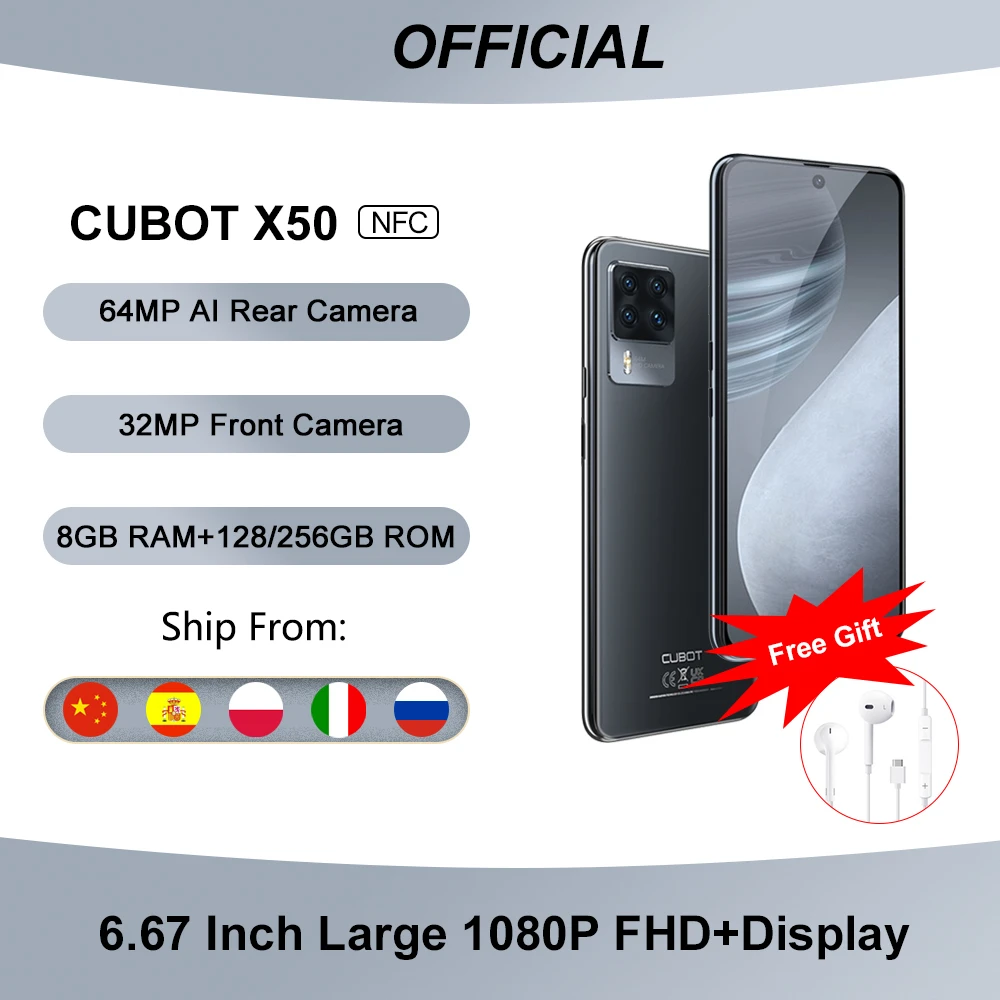 Cubot X50 Smartphone 8GB RAM 64MP Quad Camera 6.67