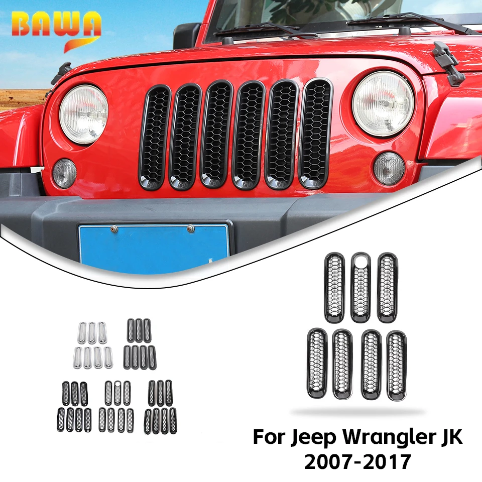 BAWA  Mesh Front Grill Insert Grille Cover Trim With buckle Compatible for Jeep Wrangler JK 2007-2015 Car accessories