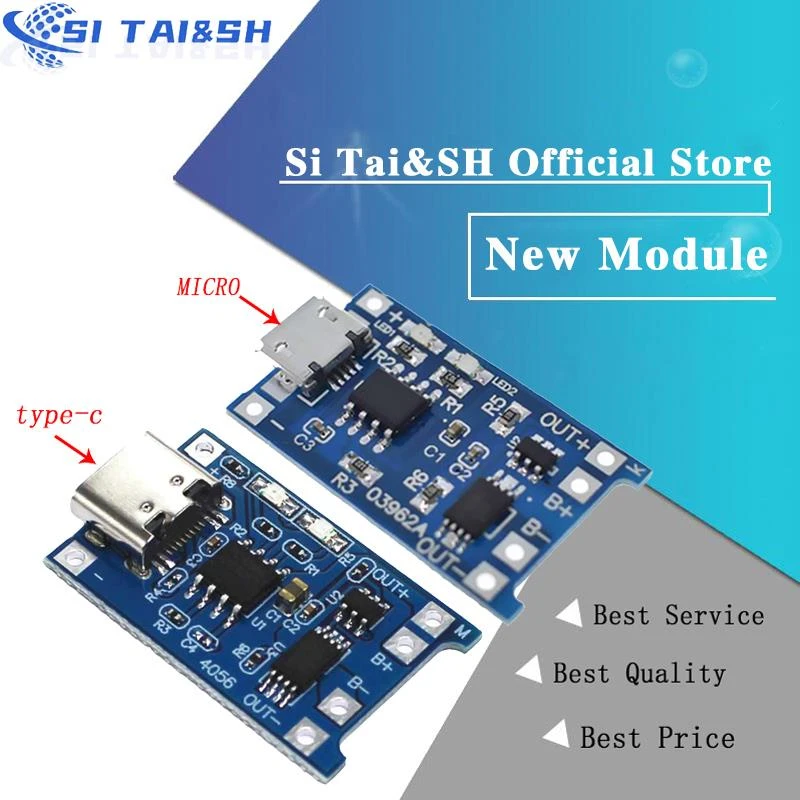 1PCS 5V 1A Micro USB 18650 type-c Lithium Battery Charging Board Charger Module+Protection Dual Functions TP4056 18650