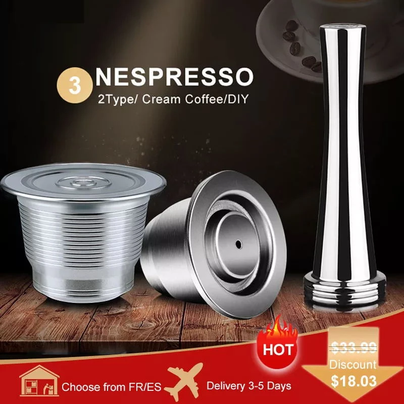 ICafilasICafilas Stainless Metal Reusable For Nespresso Capsule With Press Coffee Grinds Stainless Tamper Espresso Maker Basket