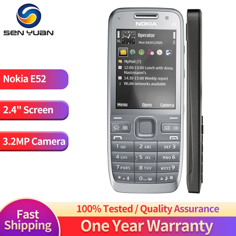 Original Unlocked Nokia E52 GSM 3G Mobile Phone Bluetooth 2.4'' Display WIFI GPS CellPhone Russian Keyboard E52 DumbPhone