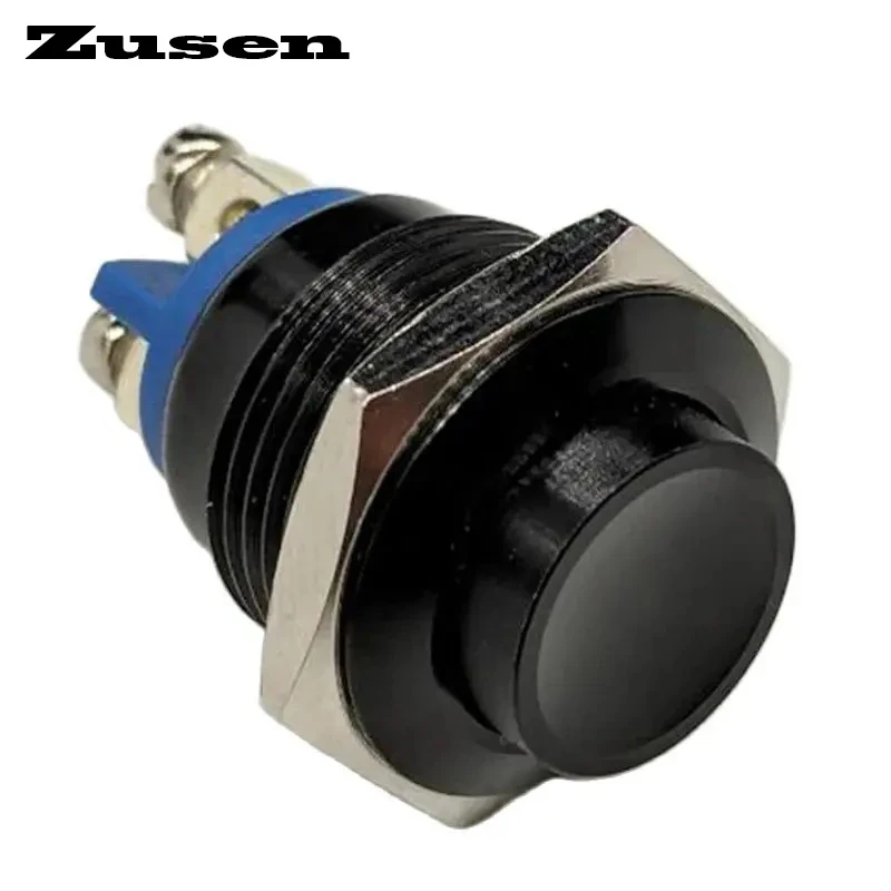 Zusen 16mm Momentary Black metal push button waterproof switch