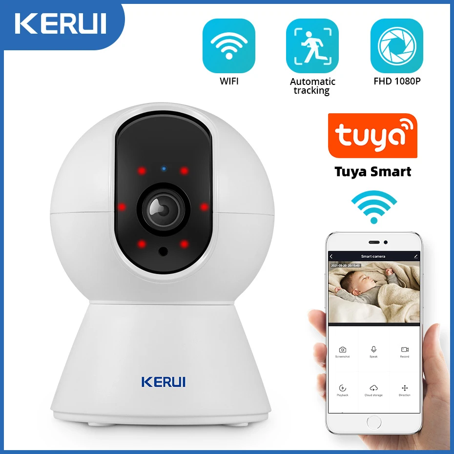 KERUI 1080P Tuya Smart Mini Wifi IP Camera Indoor Wireless Security Home CCTV Surveillance Camera 2MP Auto Tracking Night Vision