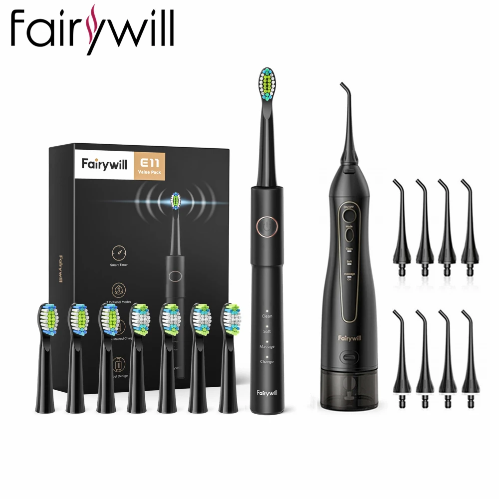 Fairywill Oral Irrigator Water Flosser Dental Teeth Cleaner USB Rechargeable 300ML Water Tank Portable Irrigator With 8 Nozzles