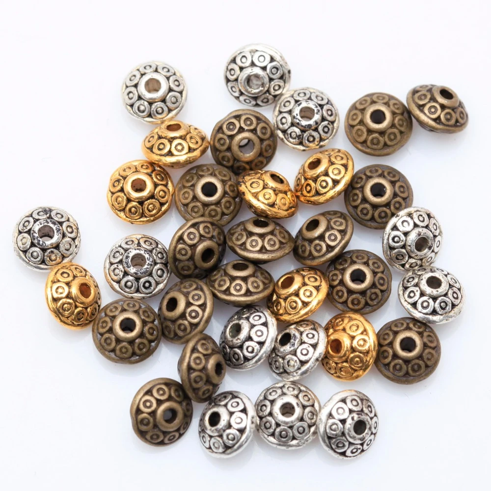 100Pcs Tibetan Silver Metal Oval UFO Beads Spacer Beads for Jewelry Making DIY Charm Bracelet 6.5mmx4mm