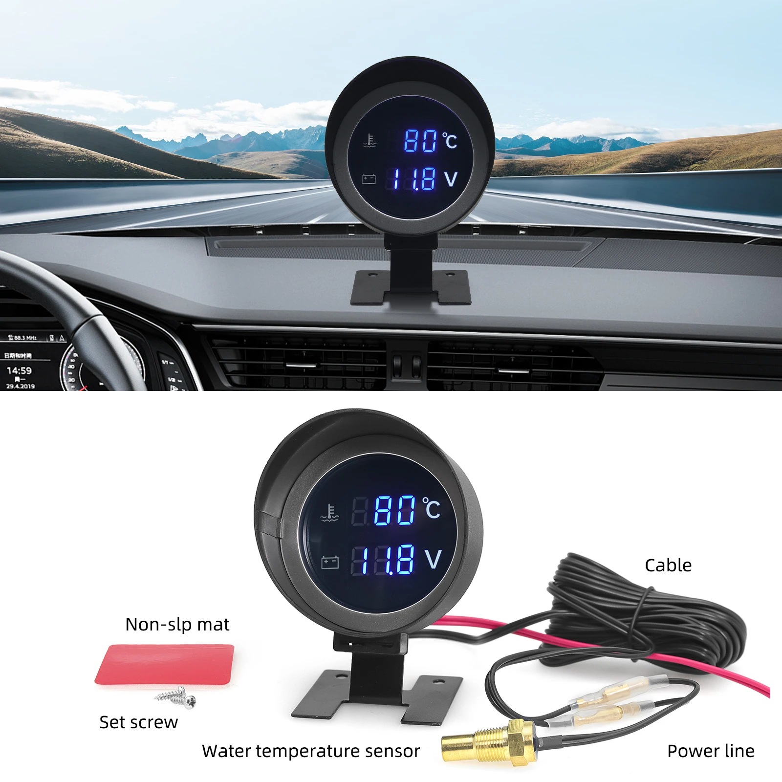 Auto Car Water Temp Gauge/Voltmeter For Cars 28 / 34MM Adapter 10MM Car Temperature Sensor NPT 1/8 Meter -10~110 Celsius 12V 24V