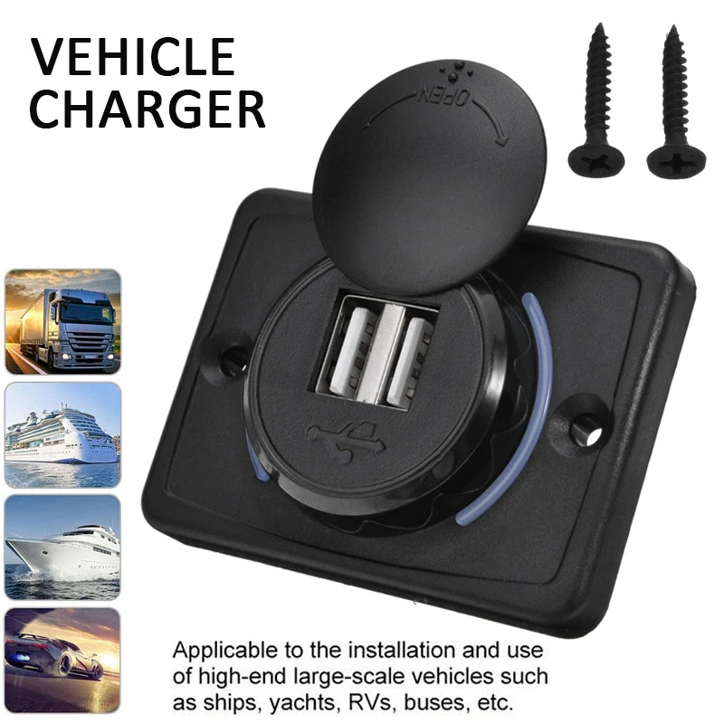 12-24V Car Socket Adapter Universal 3.1A Dual USB Port Car Charger Waterproof RVs Buses Charging Socket Adapter For Mobile Phone