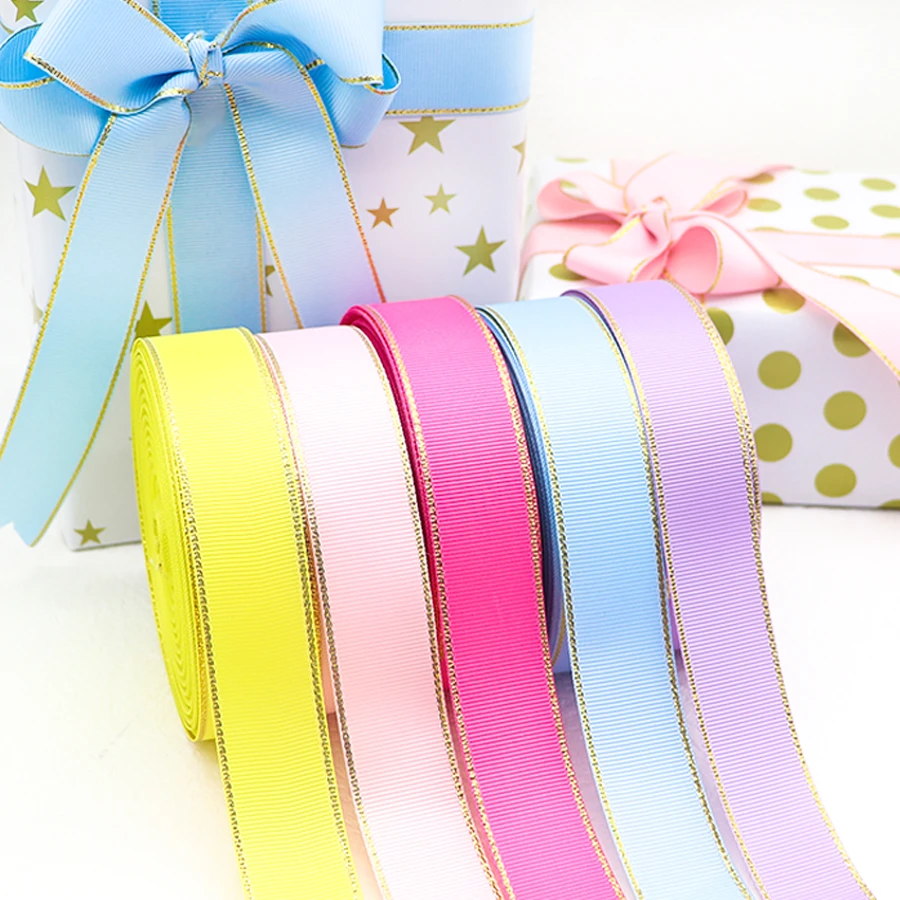 10 Yards 10MM/25MM/38MM Glitter Gold Edge Grosgrain Ribbon For Hair Bows/ Gift Packaging DIY Christmas Decor Materials Y19042101