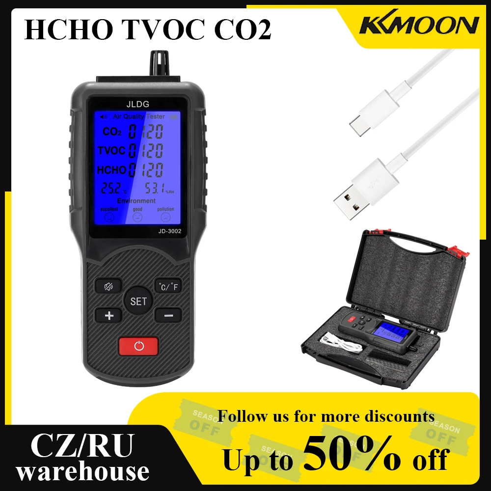 Carbon Dioxide  Tester CO2 Detector Air Quality Detector TVOC Meter Temperature Humidity Measuring Device Multifunctional Tester