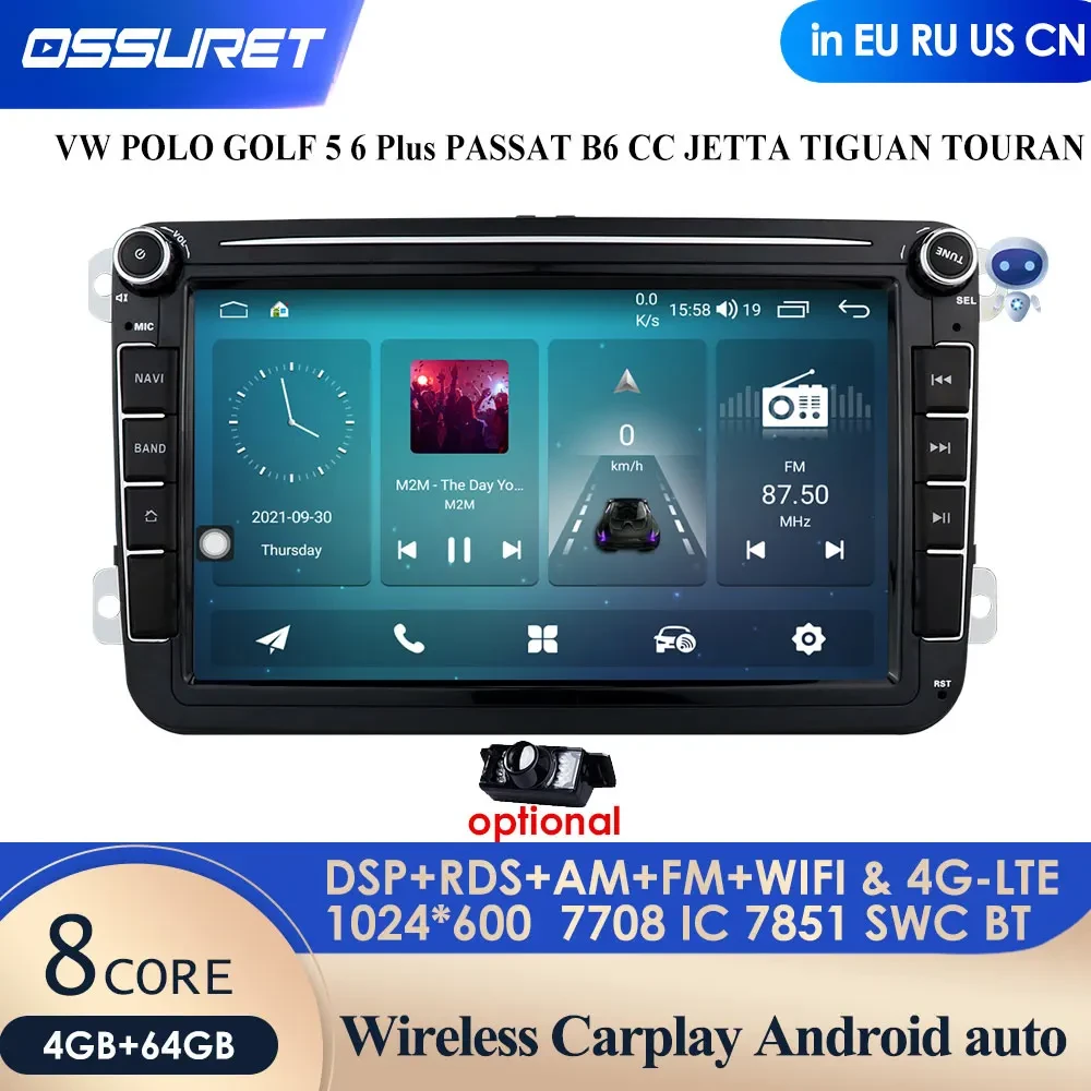 Android 10 2din Car Radio for VW POLO GOLF 5 6 Plus PASSAT B6 CC JETTA TIGUAN TOURAN EOS SHARAN SCIROCCO CADDY with 4G GPS Navi