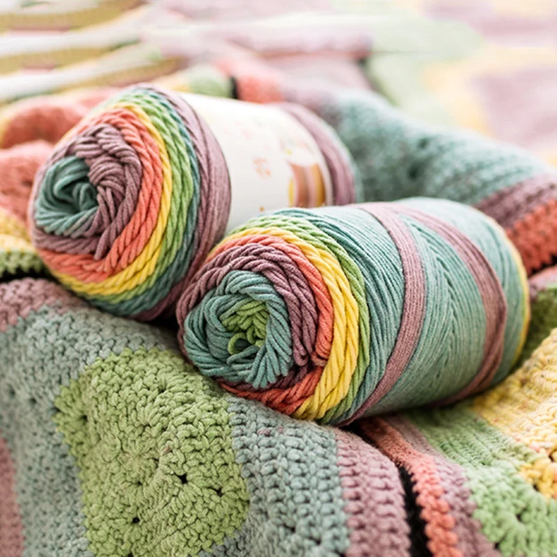 100g 193M Rainbow segment dyed yarn 5 Strand wool DIY Handmade knitted Baby sweater hat Scarf sofa cushion Cake yarn