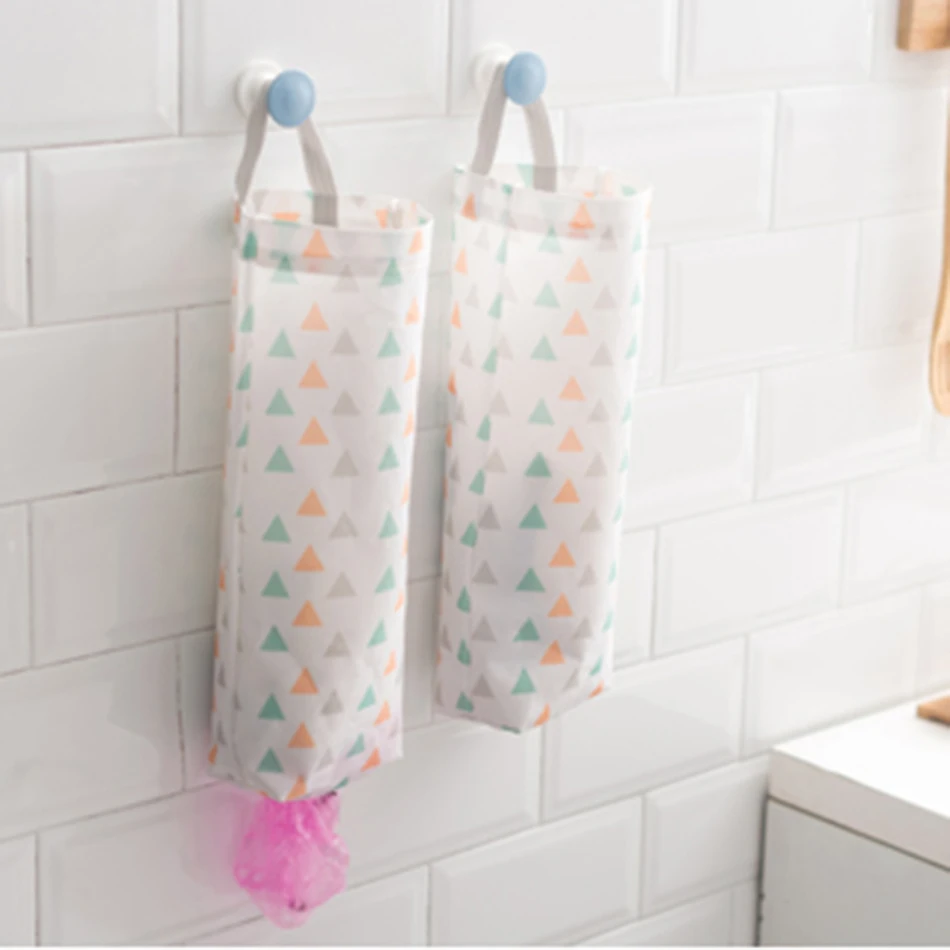 Home Grocery Bag Holder Wall Storage Dispenser Kitchen Organizer Oxford Cloth Hanging Garbage Storage Packing Pouch Hanging Bags