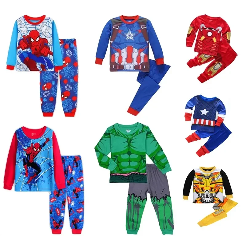 2021 Children's Spider Set Kids Sleepers Boys Girls Super Hero Cartoon Long Sleeve Pyjamas Sleepwear 2-7T free shipping