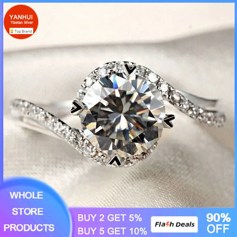 Free Sent Certificate Silver 925 Ring Luxury Round Lab Diamond Engagement Rings For Women Wedding Band Silver 925 Jewelry Gift
