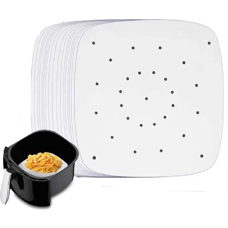 100pcs 6/7/8/9 Inch Air Fryer Liners Square Air Fryer Paper Disposable Baking Sheets Perforated Parchment Papers Steamer Mat