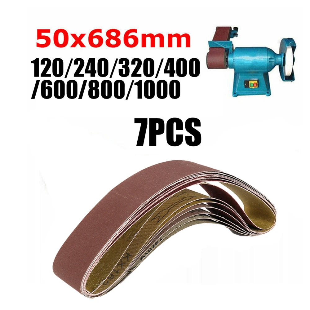 7Pcs Sanding Belt Sander 50x686mm 120/240/320/400/600/800/1000 Grit Sandpaper Abrasive Bands Tool Wood Soft Metal Polishing