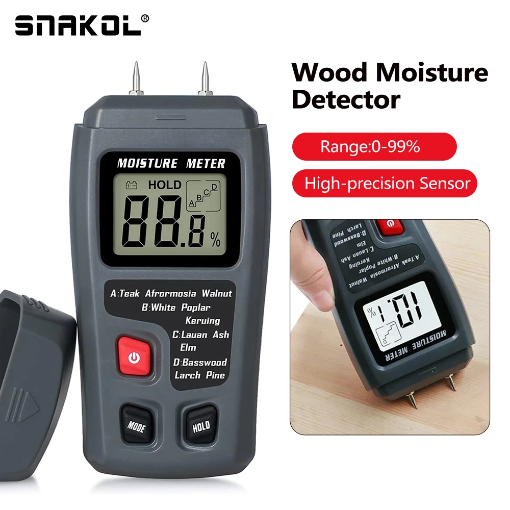 EMT01 0-99.9% Two Pins Digital Wood Moisture Meter Wood Humidity Tester Hygrometer Timber Damp Detector Large LCD Display